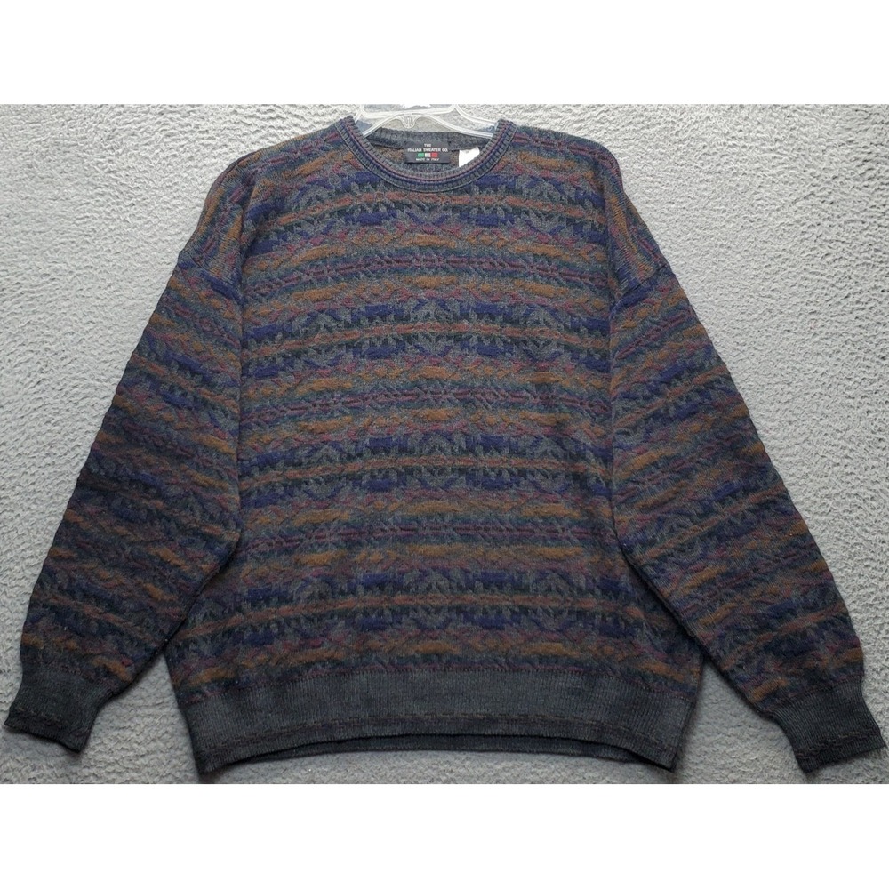 Vintage The Italian Sweater Co Mohair Sweater Mens XL Multi Fair Isle 3D Knit